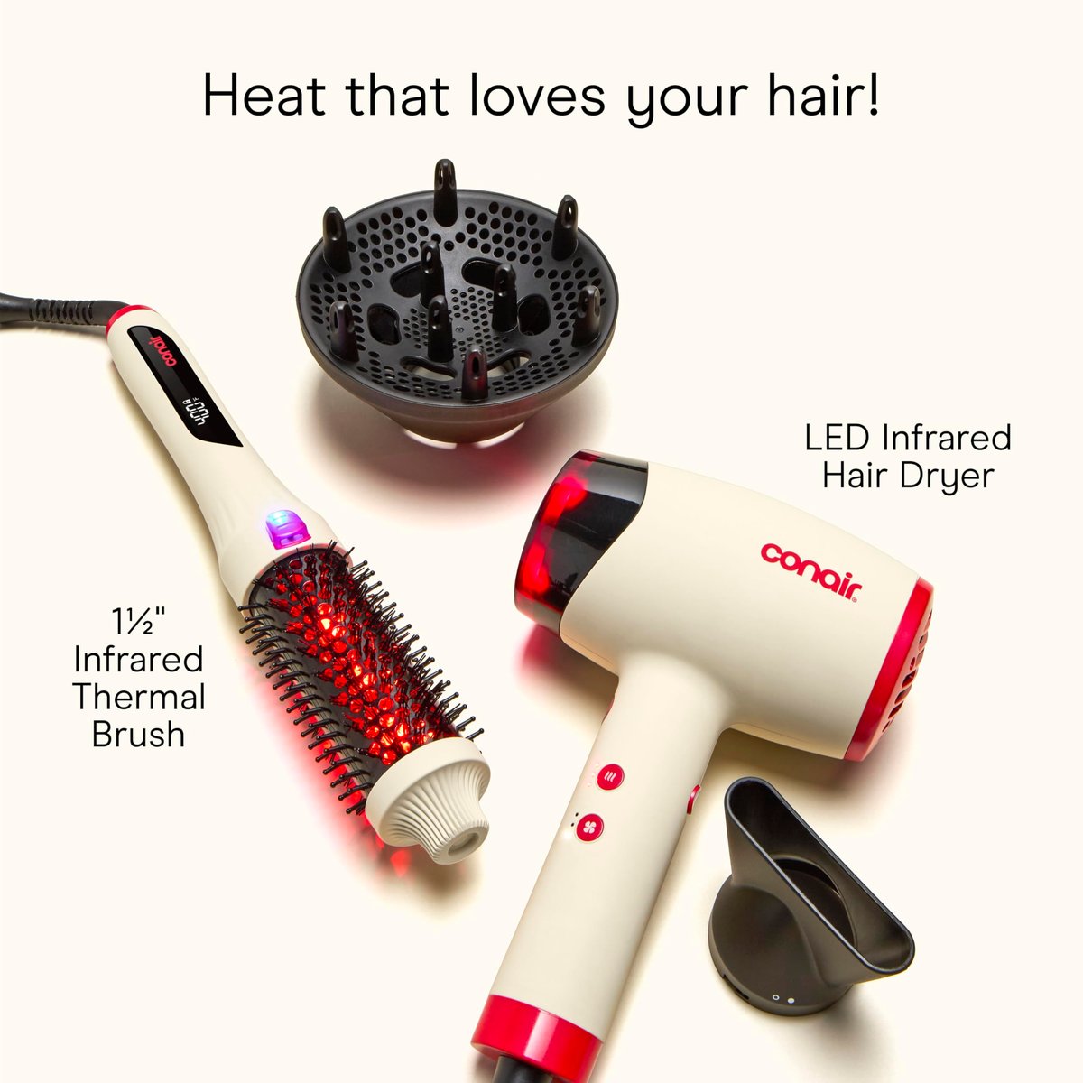 Infiniti PRO CONAIR 1.5 Inch Infrared Thermal Brush - Ionic Heated Hair Styler with 4 Heat Settings up to 400°F, Ceramic Barrel for Volume and Curls, White Avelisse