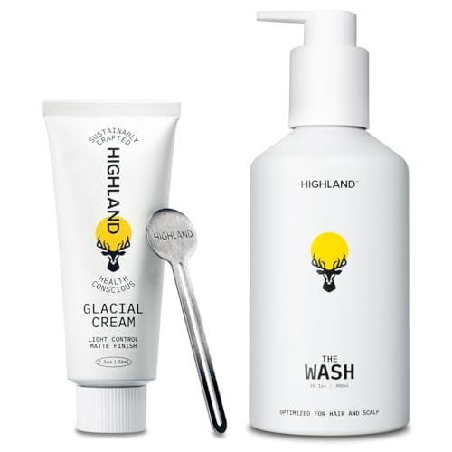 Highland Hair Care Bundle: Glacial Cream, Glacial Clay & The Wash Botanical Cleanser – Light Hold, Matte Finish, Curl-Enhancing, Sulfate-Free Avelisse