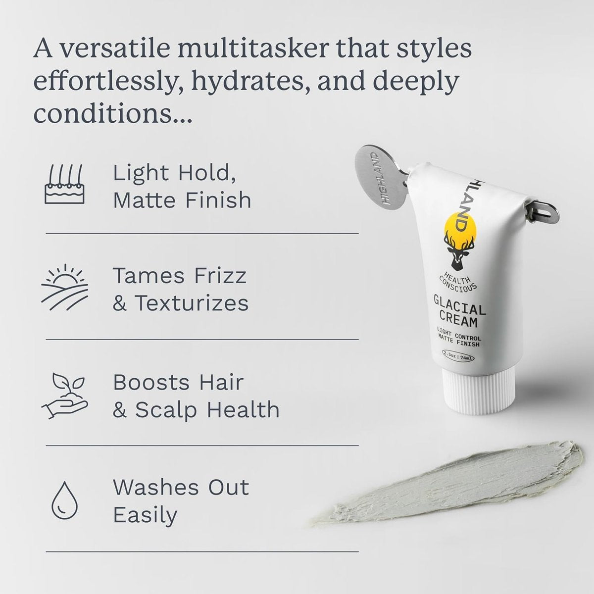 Highland Hair Care Bundle: Glacial Cream, Glacial Clay & The Wash Botanical Cleanser – Light Hold, Matte Finish, Curl-Enhancing, Sulfate-Free Avelisse