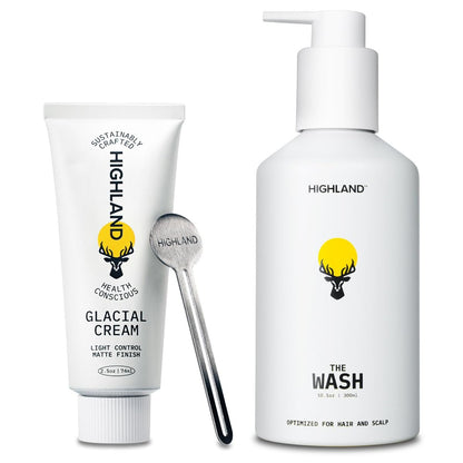 Highland Hair Care Bundle: Glacial Cream, Glacial Clay & The Wash Botanical Cleanser – Light Hold, Matte Finish, Curl-Enhancing, Sulfate-Free Avelisse