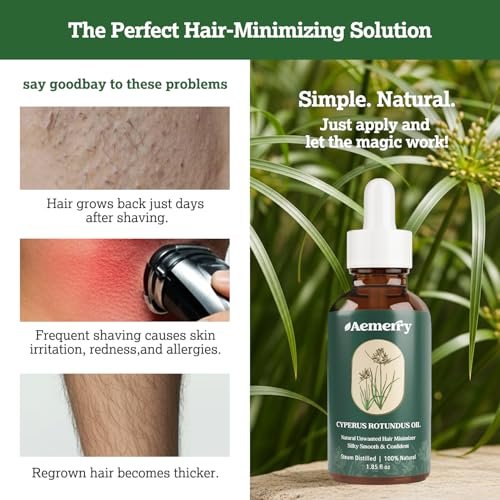 Cyperus Rotundus Oil for Hair Removal – Natural Hair Inhibitor Serum, Slow & Reduce Regrowth on Face & Body, Moisturizing & Soothing Skin Care for All Skin Types (1.85 Fl Oz) Avelisse