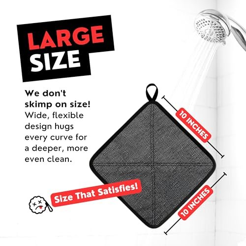 Bye Bye Loofah Double-Sided Exfoliating Washcloth with Hand Pocket – Rough & Soft Texture for Deep Clean, Smooth Skin, Fast Drying Body Scrubber for Shower or Bath (Grey, 2 Pack) Avelisse