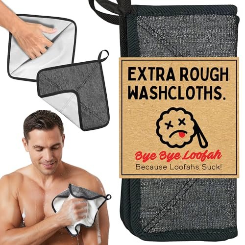 Bye Bye Loofah Double-Sided Exfoliating Washcloth with Hand Pocket – Rough & Soft Texture for Deep Clean, Smooth Skin, Fast Drying Body Scrubber for Shower or Bath (Grey, 2 Pack) Avelisse