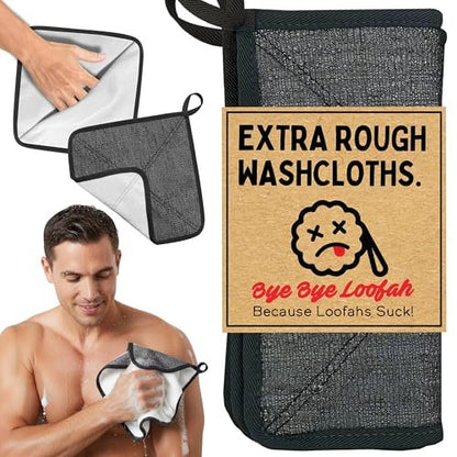 Bye Bye Loofah Double-Sided Exfoliating Washcloth with Hand Pocket – Rough & Soft Texture for Deep Clean, Smooth Skin, Fast Drying Body Scrubber for Shower or Bath (Grey, 2 Pack) Avelisse