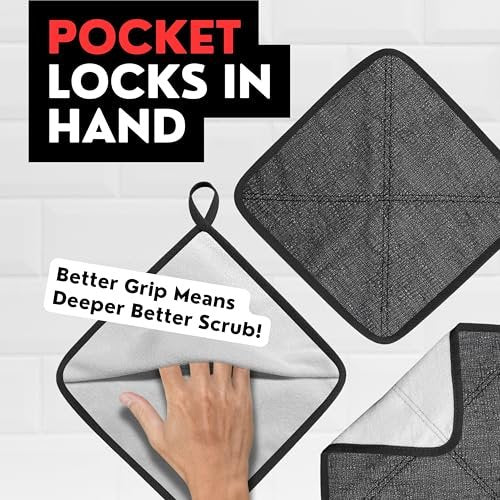 Bye Bye Loofah Double-Sided Exfoliating Washcloth with Hand Pocket – Rough & Soft Texture for Deep Clean, Smooth Skin, Fast Drying Body Scrubber for Shower or Bath (Grey, 2 Pack) Avelisse