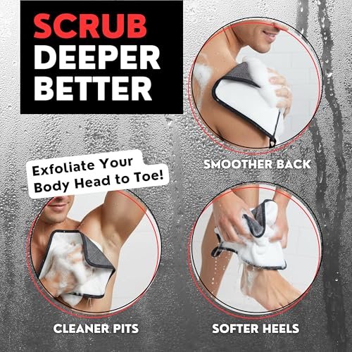 Bye Bye Loofah Double-Sided Exfoliating Washcloth with Hand Pocket – Rough & Soft Texture for Deep Clean, Smooth Skin, Fast Drying Body Scrubber for Shower or Bath (Grey, 2 Pack) Avelisse