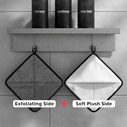 Bye Bye Loofah Double-Sided Exfoliating Washcloth with Hand Pocket – Rough & Soft Texture for Deep Clean, Smooth Skin, Fast Drying Body Scrubber for Shower or Bath (Grey, 2 Pack) Avelisse