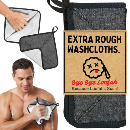 Bye Bye Loofah Double-Sided Exfoliating Washcloth with Hand Pocket – Rough & Soft Texture for Deep Clean, Smooth Skin, Fast Drying Body Scrubber for Shower or Bath (Grey, 2 Pack) Avelisse