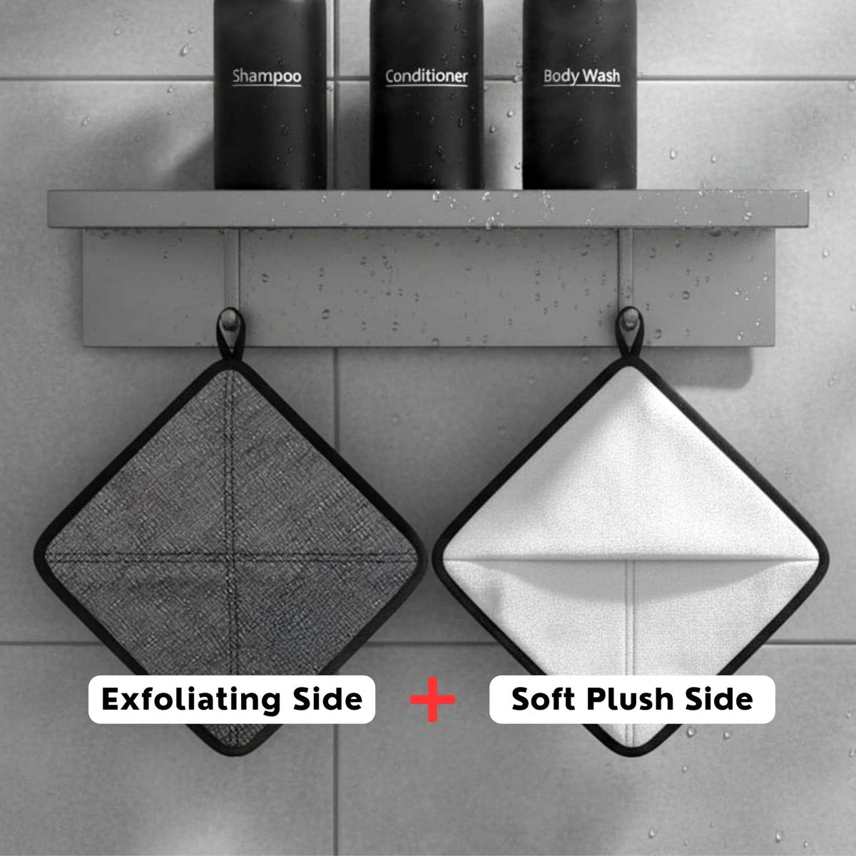 Bye Bye Loofah Double-Sided Exfoliating Washcloth with Hand Pocket – Rough & Soft Texture for Deep Clean, Smooth Skin, Fast Drying Body Scrubber for Shower or Bath (Grey, 2 Pack) Avelisse