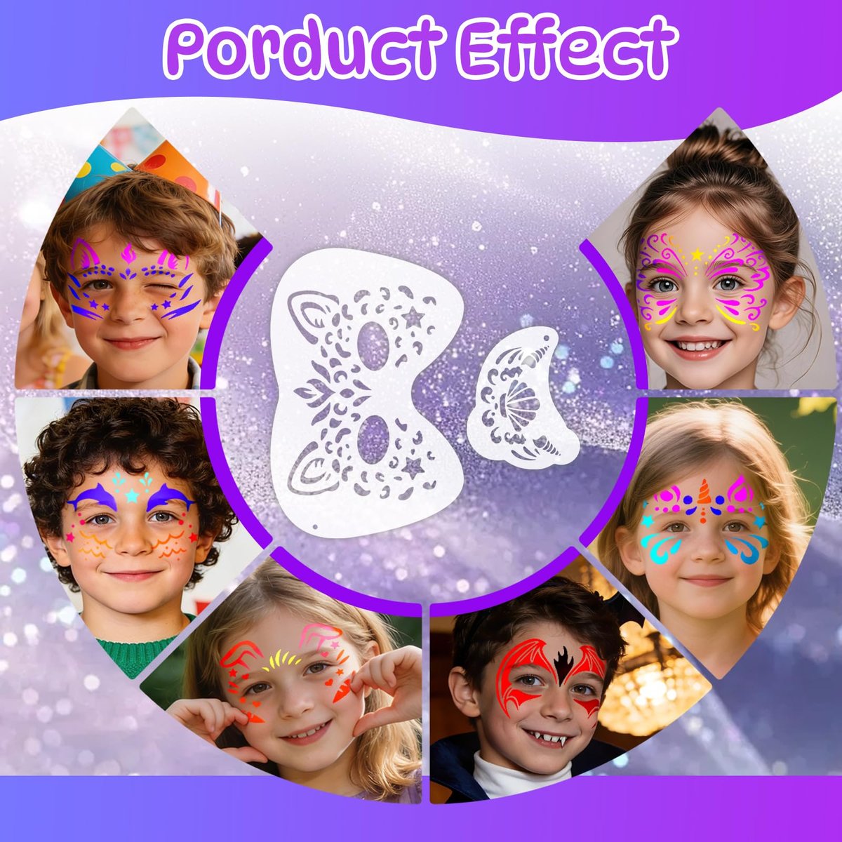 58 Pieces Face Paint Stencils and Brushes Kit – 36 Reusable Stencils, 10 Brushes, Tattoo Stickers, Gems & Sponges for Party Festival Makeup Avelisse