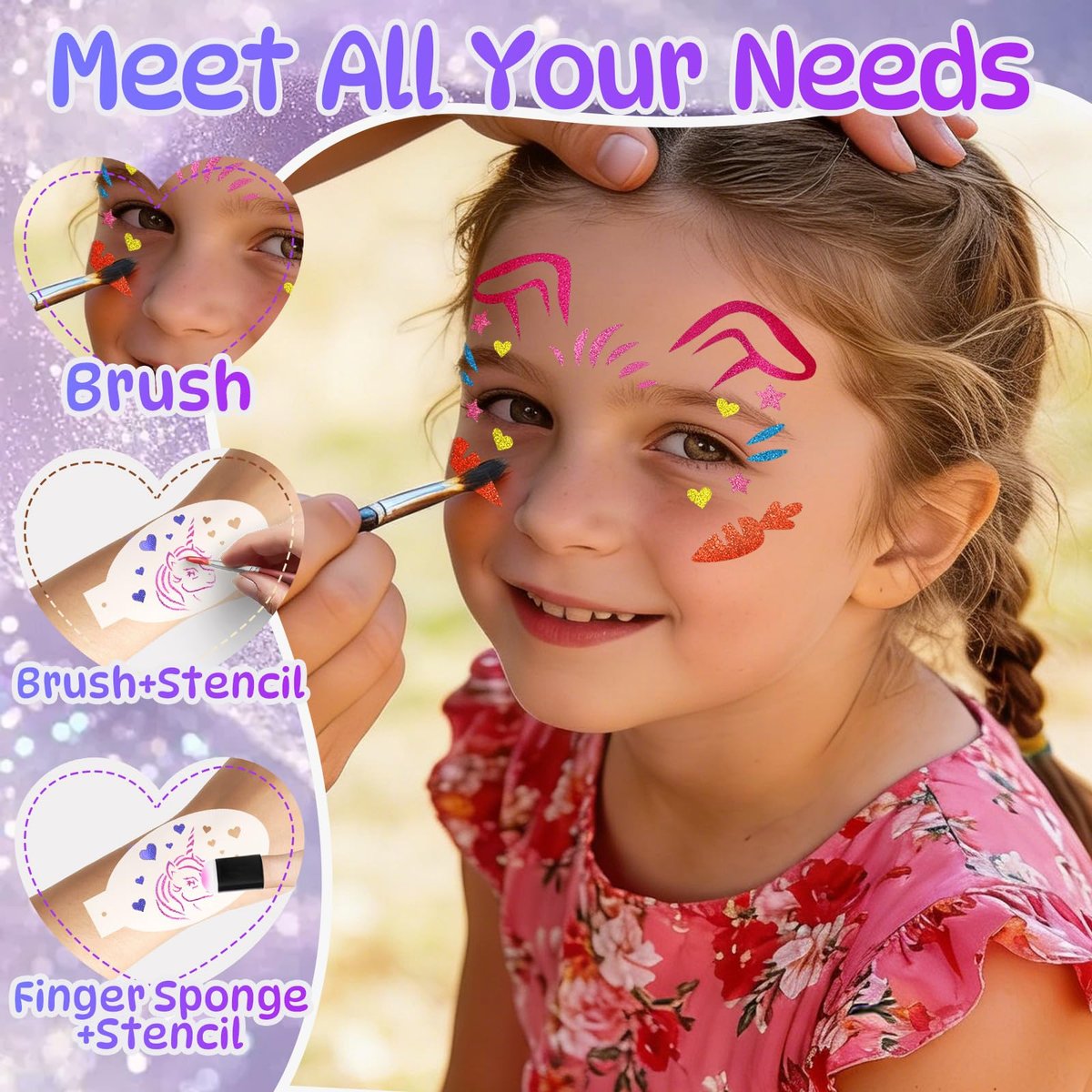 58 Pieces Face Paint Stencils and Brushes Kit – 36 Reusable Stencils, 10 Brushes, Tattoo Stickers, Gems & Sponges for Party Festival Makeup Avelisse