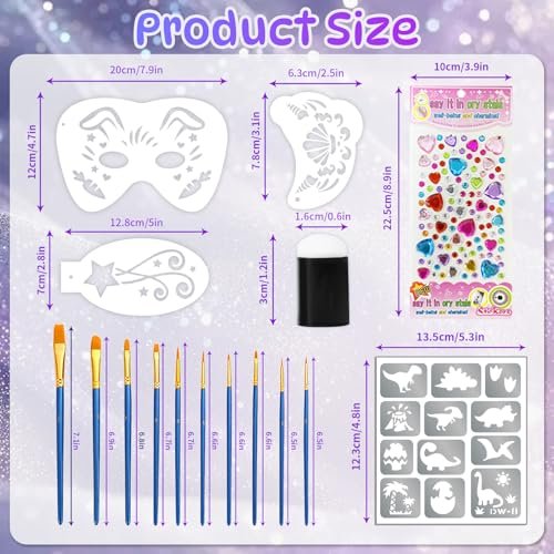 58 Pieces Face Paint Stencils and Brushes Kit – 36 Reusable Stencils, 10 Brushes, Tattoo Stickers, Gems & Sponges for Party Festival Makeup Avelisse
