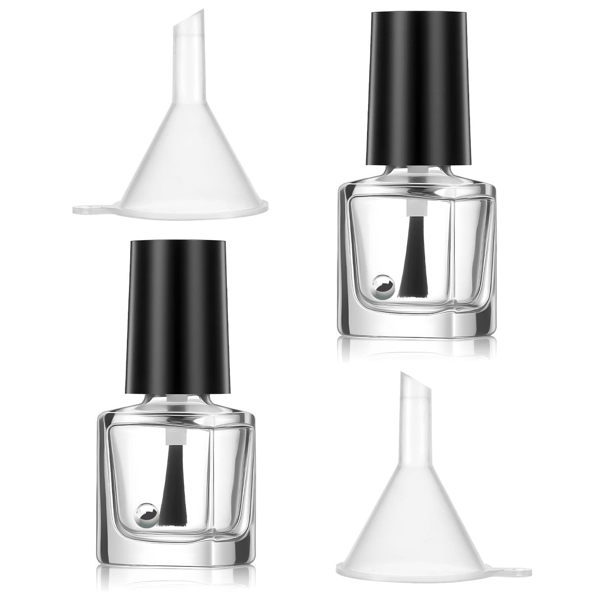 Qulkws 2 Pcs Empty Nail Polish Bottles with Brush – 5ML Glass Square Bottles with Cap, Funnel & Mixing Balls for Nail Art Samples & DIY - görsel 1