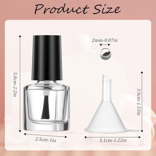 Qulkws 2 Pcs Empty Nail Polish Bottles with Brush – 5ML Glass Square Bottles with Cap, Funnel & Mixing Balls for Nail Art Samples & DIY - görsel 6