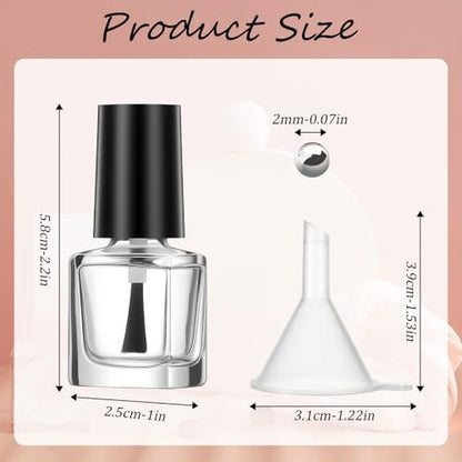 Qulkws 2 Pcs Empty Nail Polish Bottles with Brush – 5ML Glass Square Bottles with Cap, Funnel & Mixing Balls for Nail Art Samples & DIY