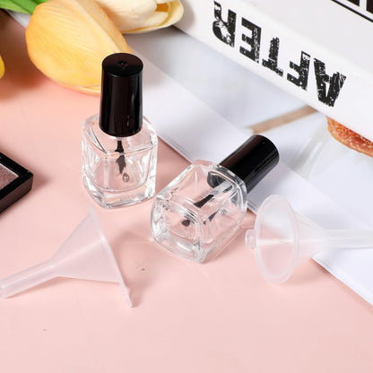 Qulkws 2 Pcs Empty Nail Polish Bottles with Brush – 5ML Glass Square Bottles with Cap, Funnel & Mixing Balls for Nail Art Samples & DIY