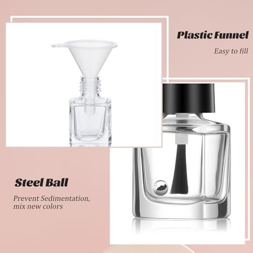 Qulkws 2 Pcs Empty Nail Polish Bottles with Brush – 5ML Glass Square Bottles with Cap, Funnel & Mixing Balls for Nail Art Samples & DIY - görsel 8