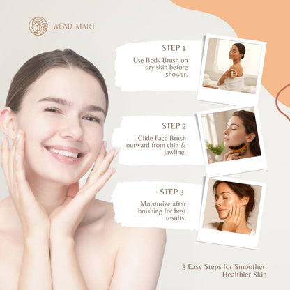 Wendmart 2 in 1 Dry Brushing Body & Face Contour Brush Set – Natural Boar Bristle Body Brush for Lymphatic Drainage, Cellulite & Exfoliation + Soft Facial Brush for Jawline Sculpting & Puffiness Avelisse