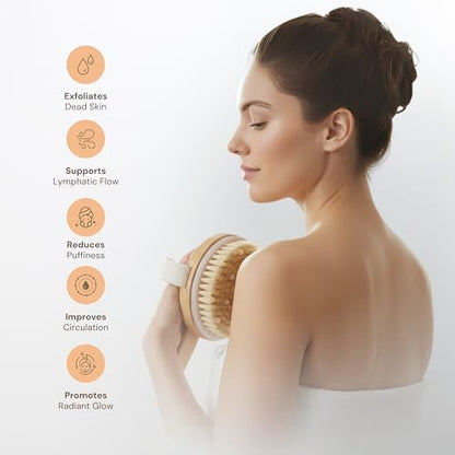 Wendmart 2 in 1 Dry Brushing Body & Face Contour Brush Set – Natural Boar Bristle Body Brush for Lymphatic Drainage, Cellulite & Exfoliation + Soft Facial Brush for Jawline Sculpting & Puffiness Avelisse