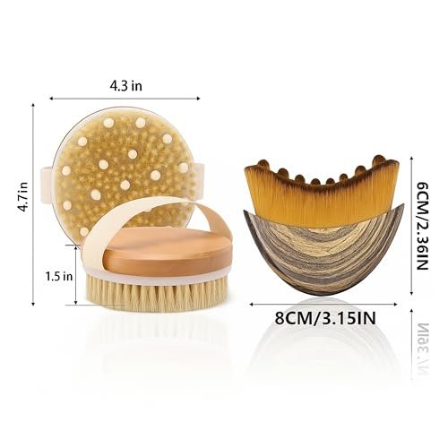 Wendmart 2 in 1 Dry Brushing Body & Face Contour Brush Set – Natural Boar Bristle Body Brush for Lymphatic Drainage, Cellulite & Exfoliation + Soft Facial Brush for Jawline Sculpting & Puffiness Avelisse