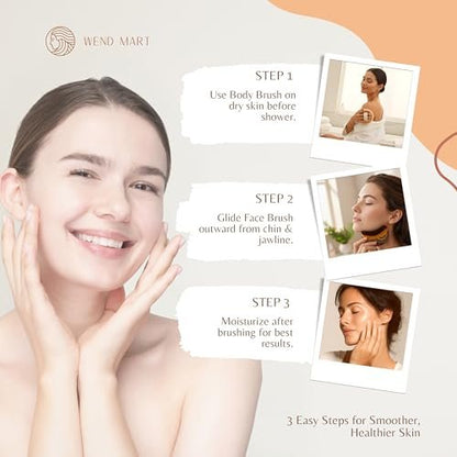 Wendmart 2 in 1 Dry Brushing Body & Face Contour Brush Set – Natural Boar Bristle Body Brush for Lymphatic Drainage, Cellulite & Exfoliation + Soft Facial Brush for Jawline Sculpting & Puffiness Avelisse