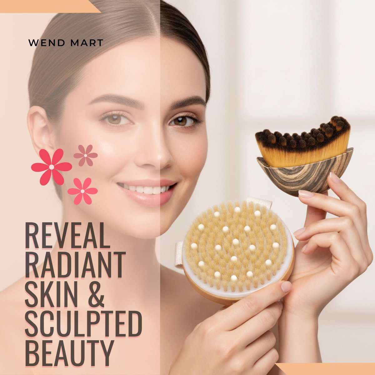 Wendmart 2 in 1 Dry Brushing Body & Face Contour Brush Set – Natural Boar Bristle Body Brush for Lymphatic Drainage, Cellulite & Exfoliation + Soft Facial Brush for Jawline Sculpting & Puffiness Avelisse