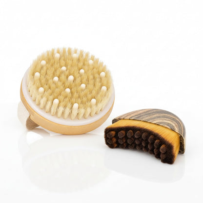 Wendmart 2 in 1 Dry Brushing Body & Face Contour Brush Set – Natural Boar Bristle Body Brush for Lymphatic Drainage, Cellulite & Exfoliation + Soft Facial Brush for Jawline Sculpting & Puffiness Avelisse