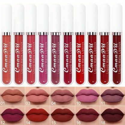 MooGlamor 10 Pcs Matte Liquid Lipsticks Set - Waterproof & Long Lasting Lip Gloss Kit for Women
