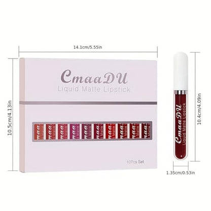 MooGlamor 10 Pcs Matte Liquid Lipsticks Set - Waterproof & Long Lasting Lip Gloss Kit for Women