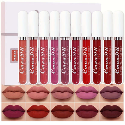 MooGlamor 10 Pcs Matte Liquid Lipsticks Set - Waterproof & Long Lasting Lip Gloss Kit for Women
