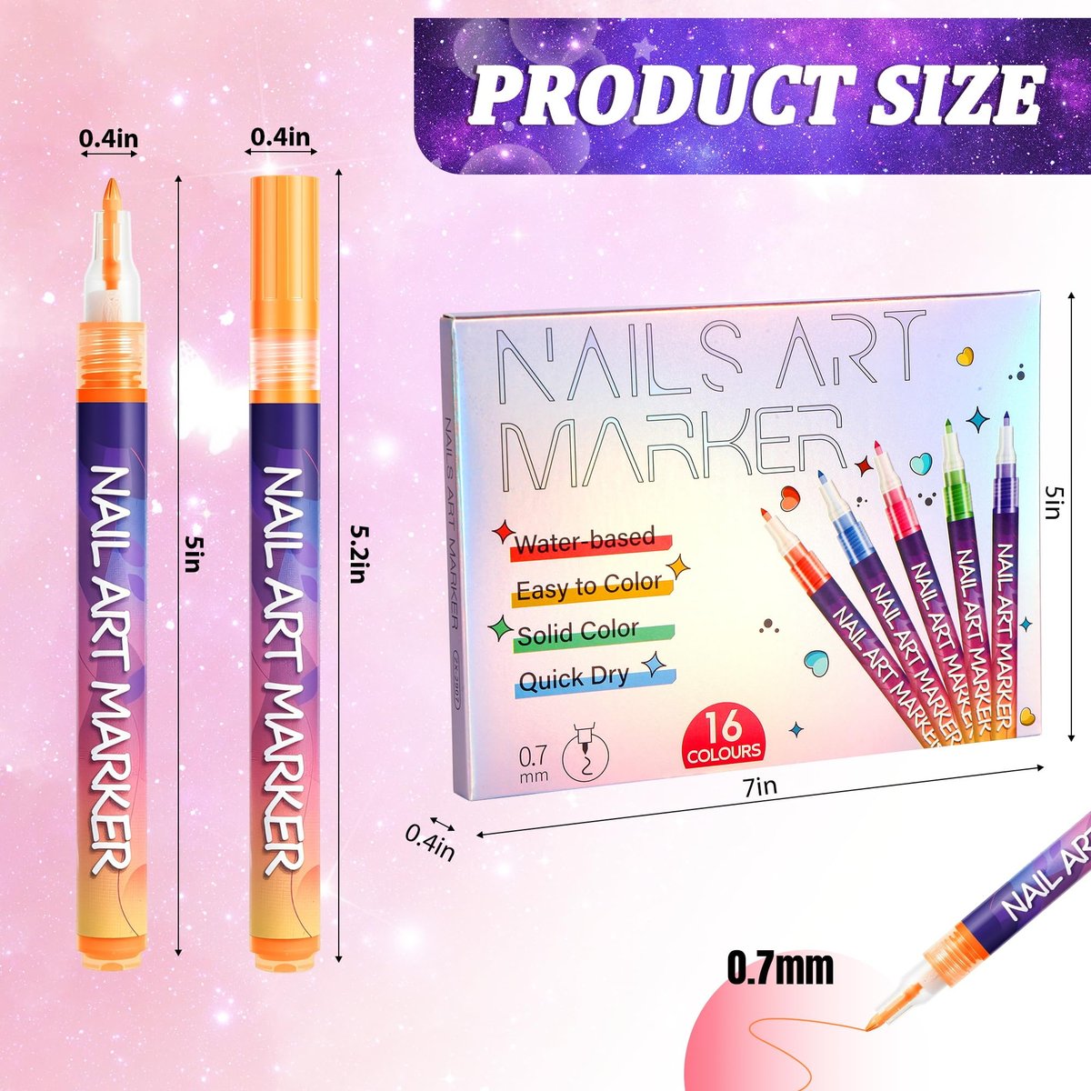 16 Colors Nail Art Pens Set - Fine Tip Nail Polish Markers, Quick Dry DIY Manicure Kit for Home Salon, Professional Nail Art Tools for Beginners & Adults Avelisse
