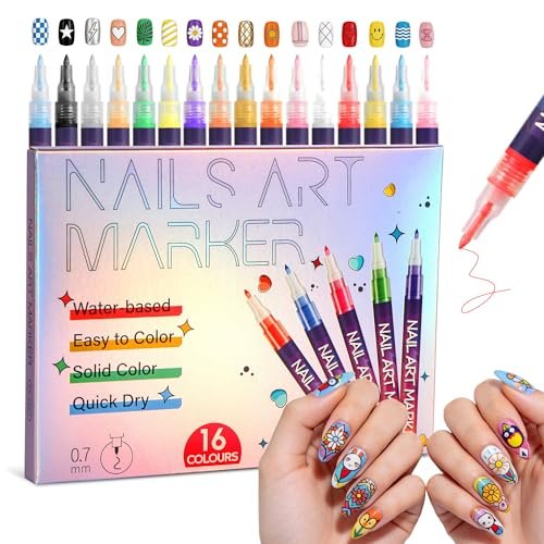 16 Colors Nail Art Pens Set - Fine Tip Nail Polish Markers, Quick Dry DIY Manicure Kit for Home Salon, Professional Nail Art Tools for Beginners & Adults Avelisse