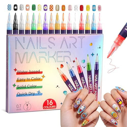 16 Colors Nail Art Pens Set - Fine Tip Nail Polish Markers, Quick Dry DIY Manicure Kit for Home Salon, Professional Nail Art Tools for Beginners & Adults Avelisse