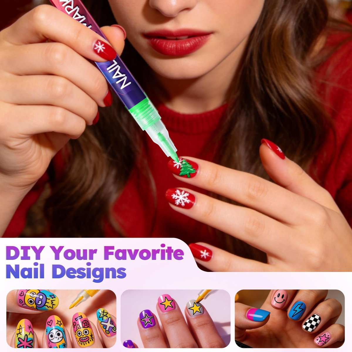 16 Colors Nail Art Pens Set - Fine Tip Nail Polish Markers, Quick Dry DIY Manicure Kit for Home Salon, Professional Nail Art Tools for Beginners & Adults Avelisse