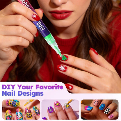 16 Colors Nail Art Pens Set - Fine Tip Nail Polish Markers, Quick Dry DIY Manicure Kit for Home Salon, Professional Nail Art Tools for Beginners & Adults Avelisse