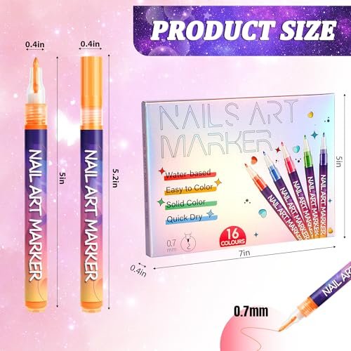 16 Colors Nail Art Pens Set - Fine Tip Nail Polish Markers, Quick Dry DIY Manicure Kit for Home Salon, Professional Nail Art Tools for Beginners & Adults Avelisse