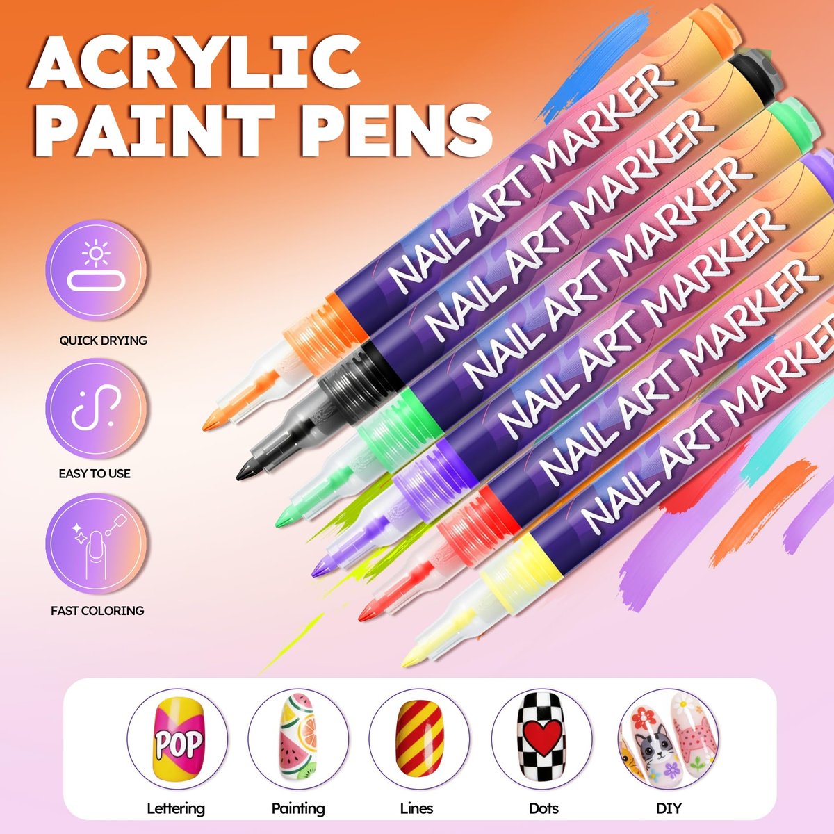 16 Colors Nail Art Pens Set - Fine Tip Nail Polish Markers, Quick Dry DIY Manicure Kit for Home Salon, Professional Nail Art Tools for Beginners & Adults Avelisse
