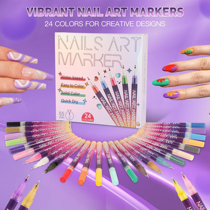 BONTOP 24 Color Nail Art Pens - DIY Nail Art Markers, Waterproof & Quick-Drying Acrylic Drawing Pens for Graffiti, Dotting, and Liner Designs Avelisse