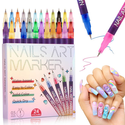 BONTOP 24 Color Nail Art Pens - DIY Nail Art Markers, Waterproof & Quick-Drying Acrylic Drawing Pens for Graffiti, Dotting, and Liner Designs Avelisse
