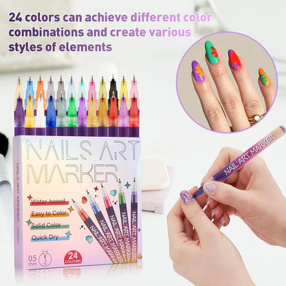 BONTOP 24 Color Nail Art Pens - DIY Nail Art Markers, Waterproof & Quick-Drying Acrylic Drawing Pens for Graffiti, Dotting, and Liner Designs Avelisse