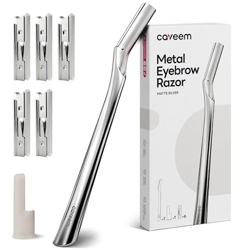 CAVEEM Eyebrow Razor & Face Razor for Women & Men - Dermaplane Razor for Face Exfoliation & Peach Fuzz Removal - 6 Blades, Matte Silver Avelisse