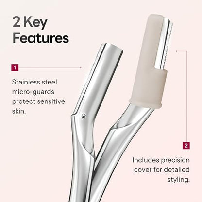 CAVEEM Eyebrow Razor & Face Razor for Women & Men - Dermaplane Razor for Face Exfoliation & Peach Fuzz Removal - 6 Blades, Matte Silver Avelisse