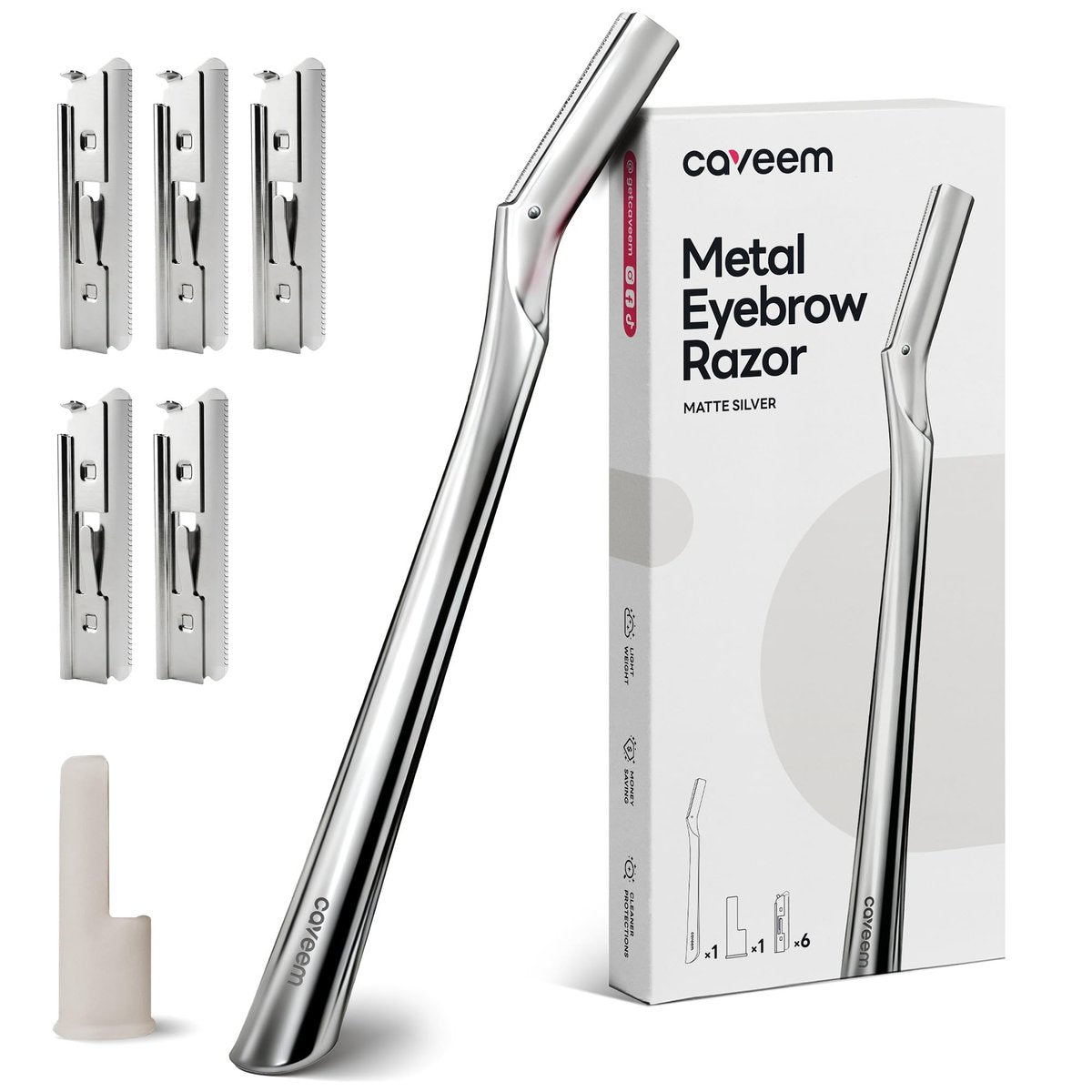 CAVEEM Eyebrow Razor & Face Razor for Women & Men - Dermaplane Razor for Face Exfoliation & Peach Fuzz Removal - 6 Blades, Matte Silver Avelisse