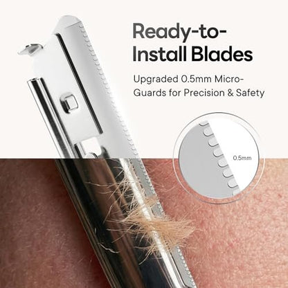 CAVEEM Eyebrow Razor & Face Razor for Women & Men - Dermaplane Razor for Face Exfoliation & Peach Fuzz Removal - 6 Blades, Matte Silver Avelisse