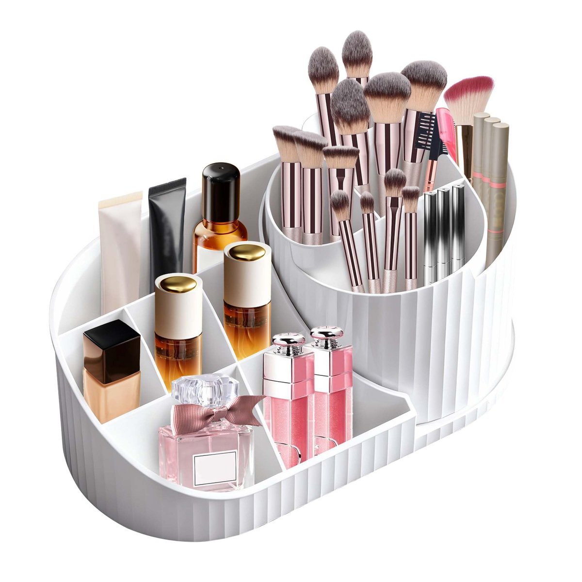 Rotating Makeup Organizer with Brush Holder – White Vanity Cosmetic Storage for Dresser & Bathroom Countertop - görsel 2