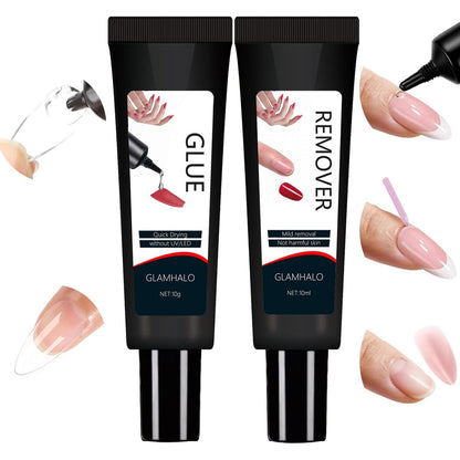 Glamhalo Quick Dry Semi Solid Nail Glue Gel 10g with 10ml Remover - Super Strong, No UV Lamp, Long Lasting for Press On & Fake Acrylic Nails