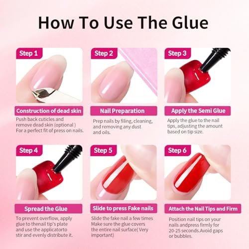Glamhalo Quick Dry Semi Solid Nail Glue Gel 10g with 10ml Remover - Super Strong, No UV Lamp, Long Lasting for Press On & Fake Acrylic Nails - görsel 10