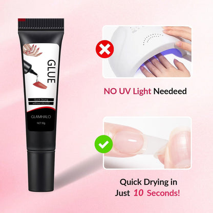 Glamhalo Quick Dry Semi Solid Nail Glue Gel 10g with 10ml Remover - Super Strong, No UV Lamp, Long Lasting for Press On & Fake Acrylic Nails