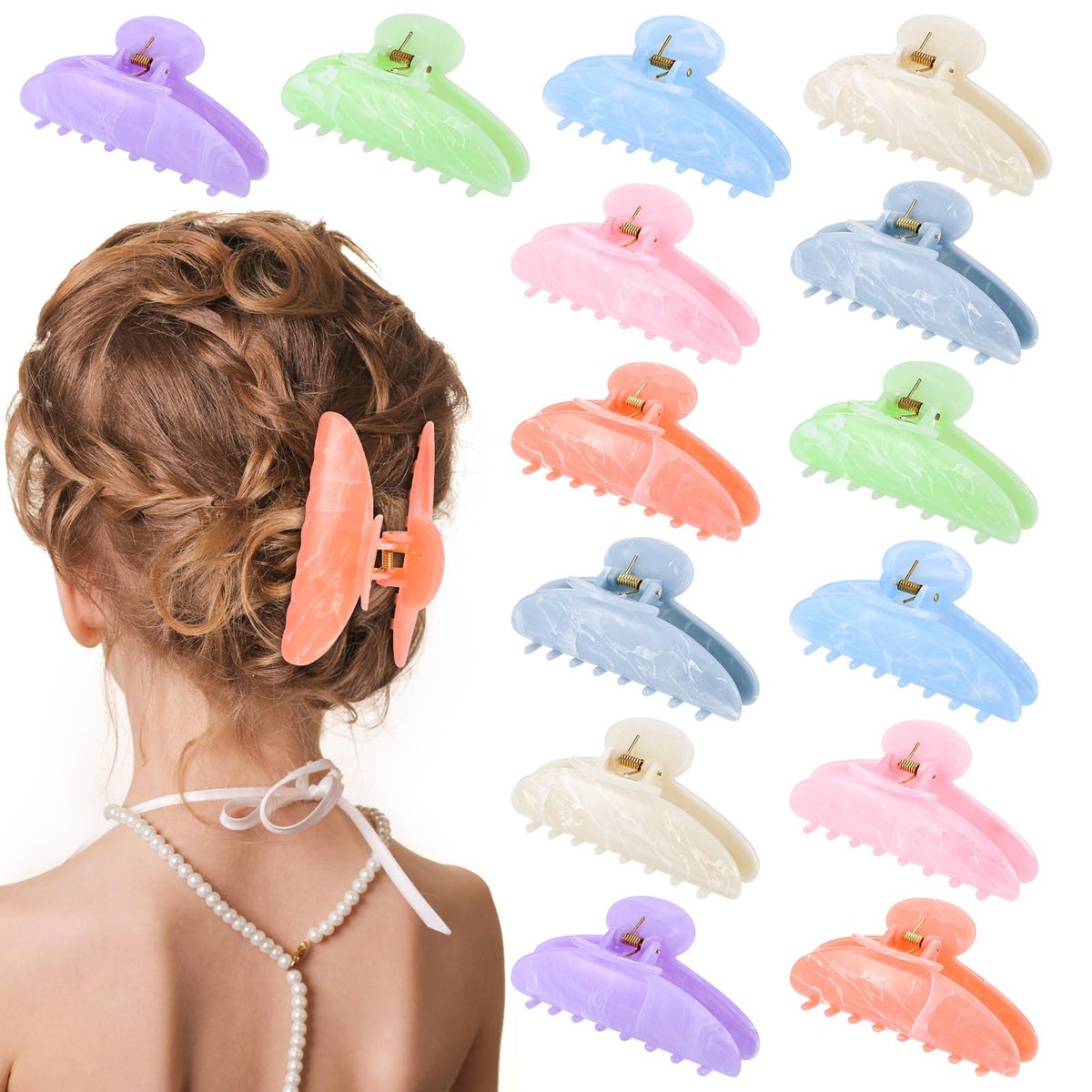 14 Pack Acrylic Hair Claw Clips Large Non-Slip Claw Clip for Thick Thin Cute Hair Clips Bulk for Women Girls Ladies Home Out Headpiece Avelisse