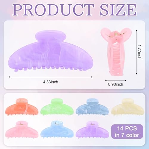 14 Pack Acrylic Hair Claw Clips Large Non-Slip Claw Clip for Thick Thin Cute Hair Clips Bulk for Women Girls Ladies Home Out Headpiece Avelisse